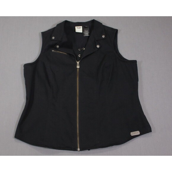 HARLEY DAVIDSON  Y2K Black Vest Biker Corset Lace Up Back  Women Stretch 1W - Picture 11 of 12
